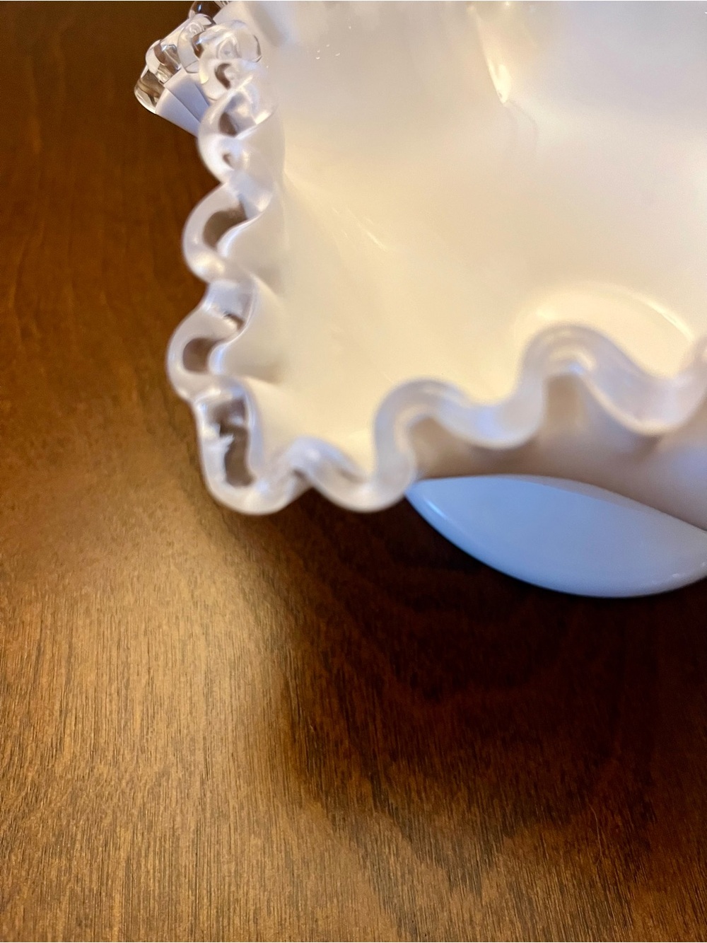 Vintage Fenton Ruffled Pedestal Milk Glass Bowl - Picture 6 of 6